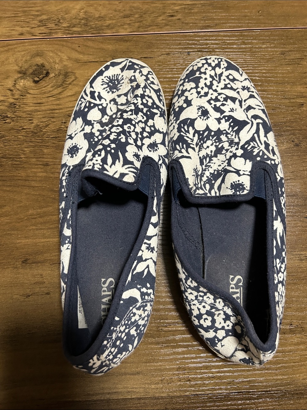 Chaps Navy and White Floral Slip-On Sneakers